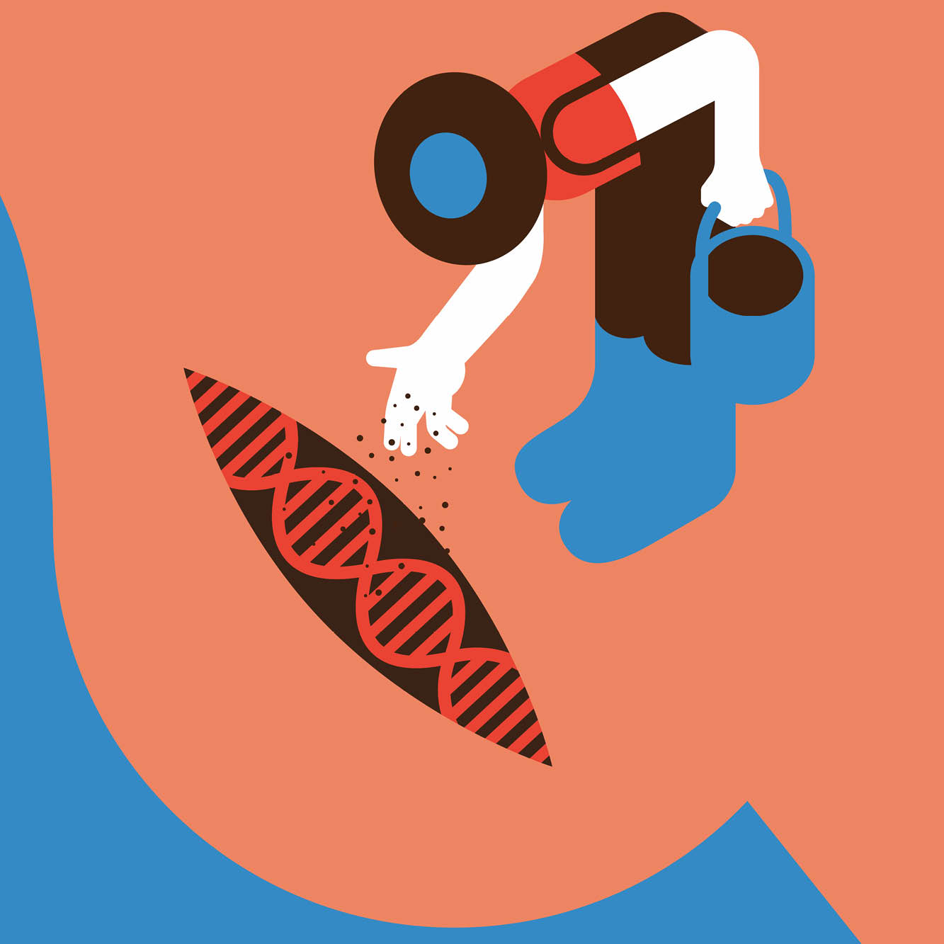 Abstract illustration of a person dropping seeds