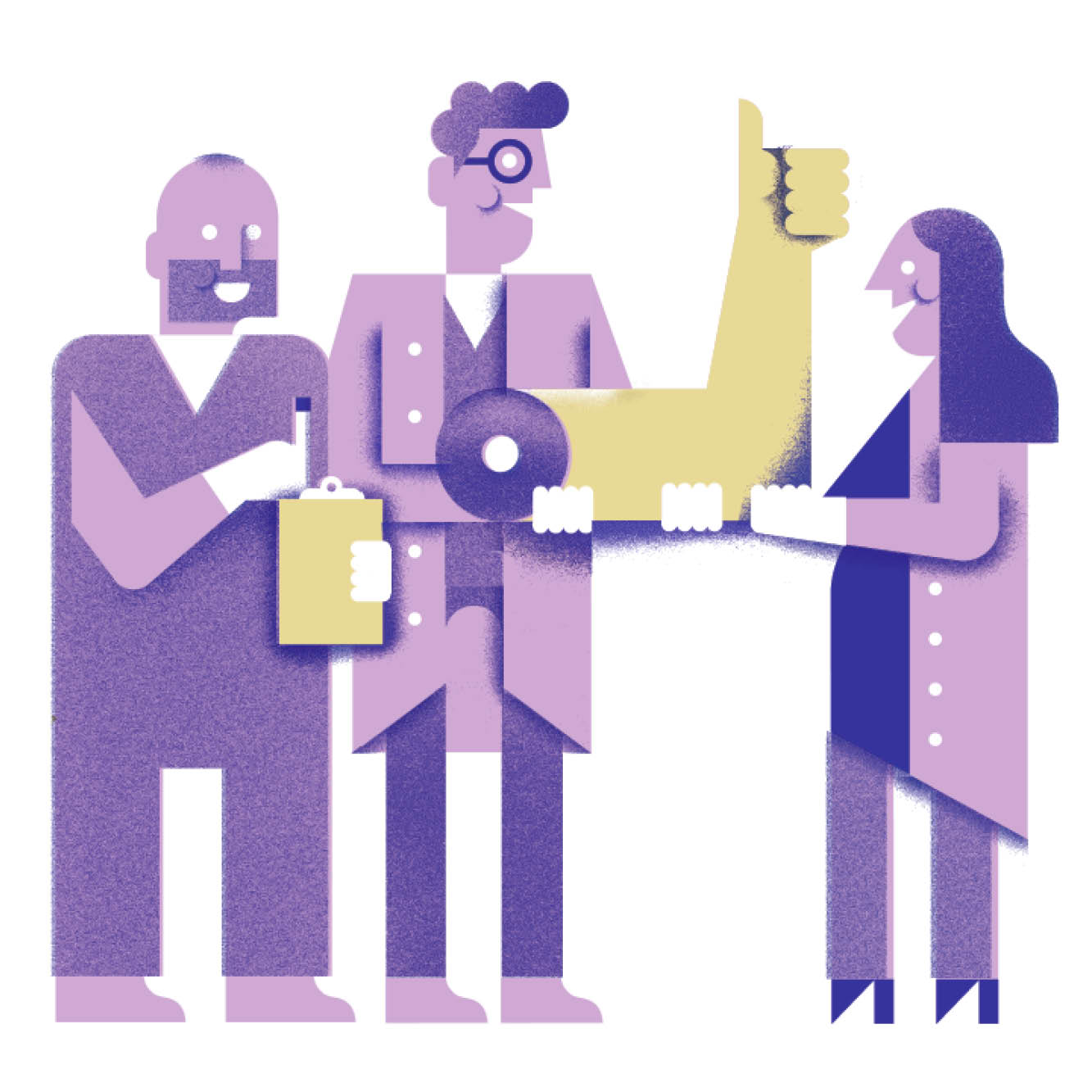 Illustration of three doctors looking happy holding a giant arm
