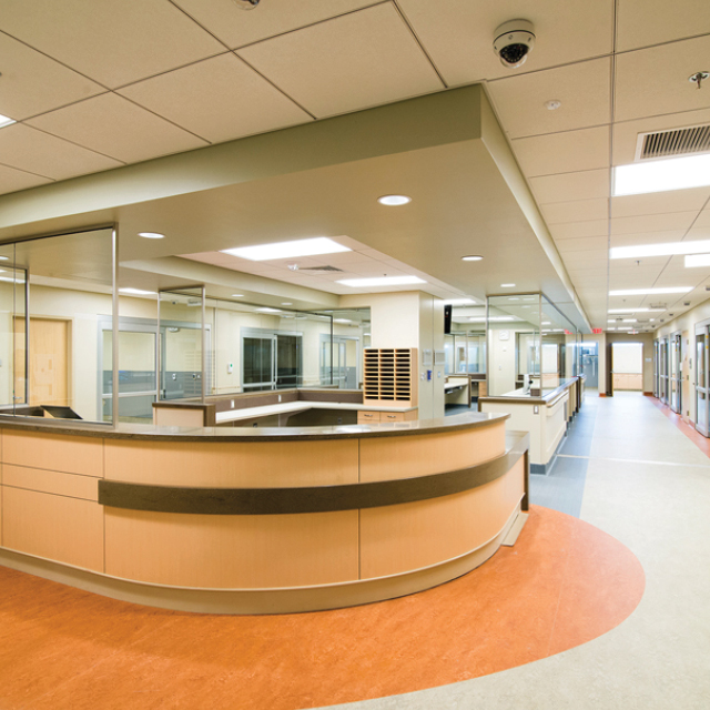 Photo of the new Sibley Memorial Hospital emergency department nurse's station.