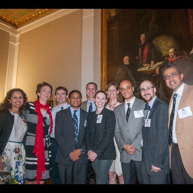 The 2004 Janeway Firm reminisced with their then-assistant chief of staff Sanjay Desai. From left, Rinky Bhatia; Ann Mullally; Pennan Berry; Sanjay Desai; David Riedel; Elizabeth Griffiths; Leslie Gewin; Jerry Bloomfield; Jordan Prutkin; and Anand Parekh.