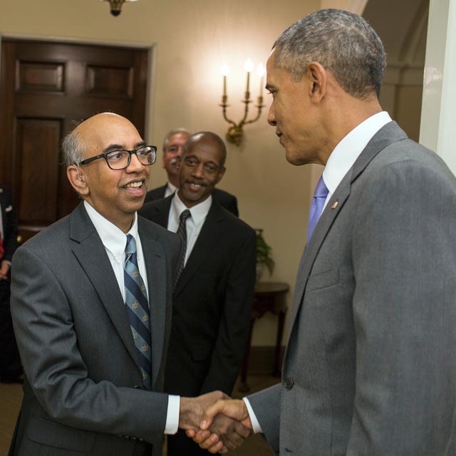 President Barack Obama and Tilak Ratnanather when he receivedthe Presidential Award for Excellence in Science, Mathematics andEngineering Mentoring.