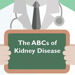Illustration of a chalk board with The ABCs of Kidney Disease written on it