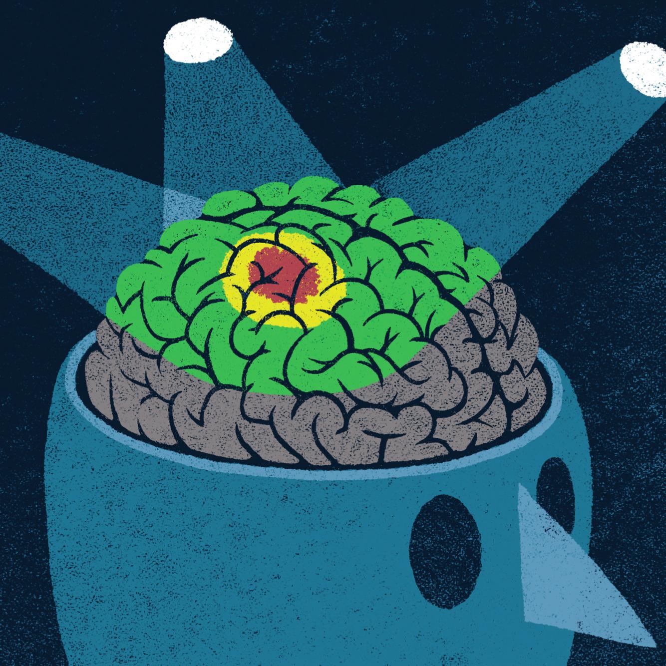 illustration of a brain with spotlights pointed at it