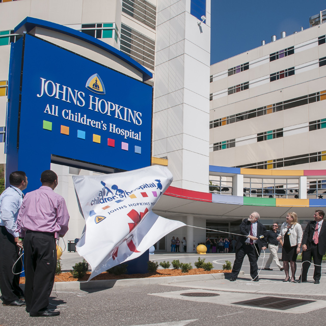 A photo shows the new sign at Johns Hopkins All Children's Hospital. 