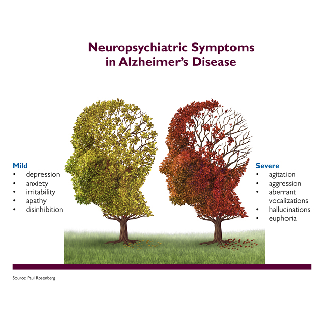 A graphic shows the symptoms of Alzheimer's disease.