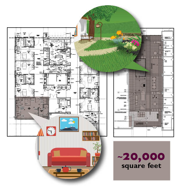 A graphic shows the design of the new rehabilitation facility at The Johns Hopkins Hospital.