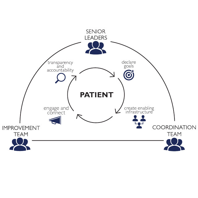 An illustration of the Enhanched Recovery After Surgery (ERAS) Pathway shows the connections between the patient, senior leaders, the improvement team and coordination team.