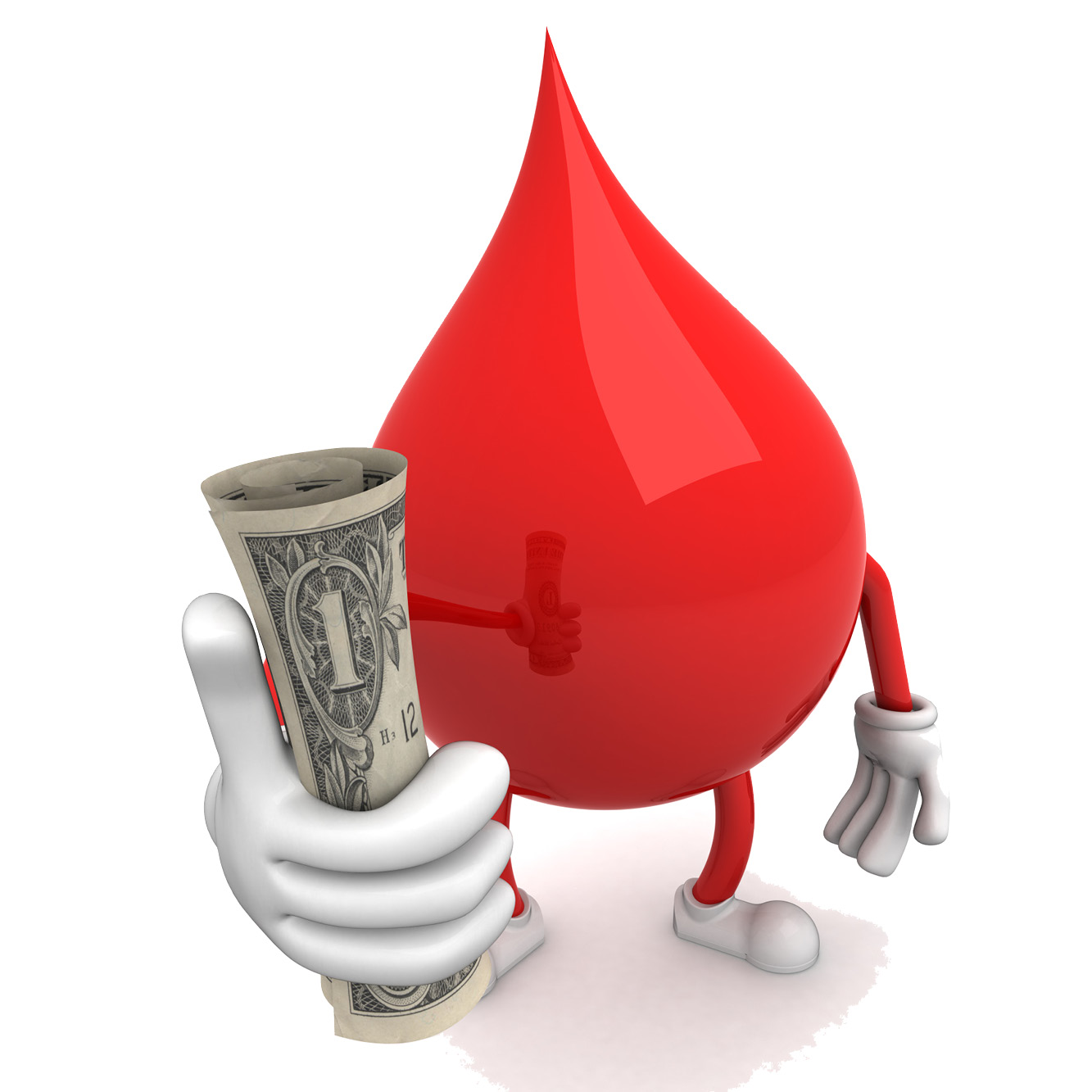 Image of a drop of blood holding a dollar bill