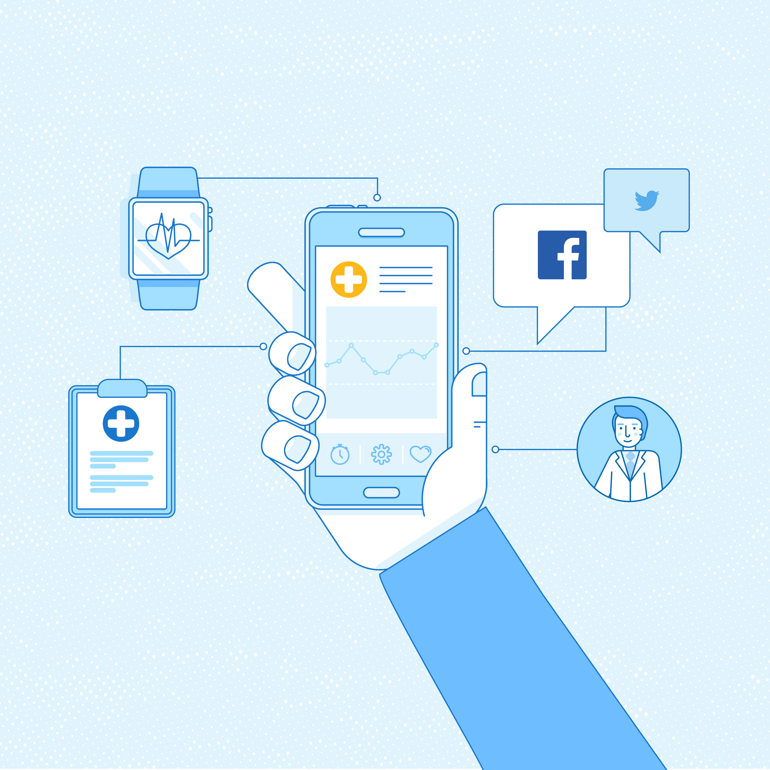 A graphic shows the four elements of a prescription strength medical app. 