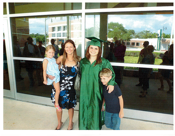 Libby (second from left), with her children Kamryn, Jordan and Collin after Jordan’s high school graduation.