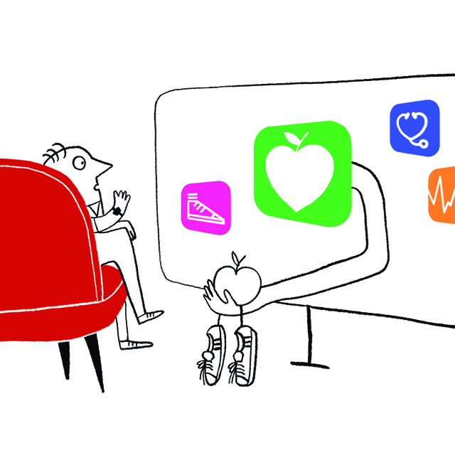 An illustration represents the tools available in the Corrie app. 