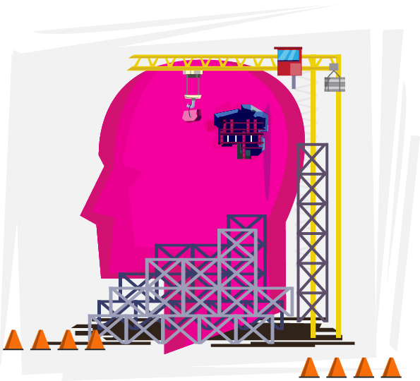 A graphic shows a skull with scaffolding around it. 