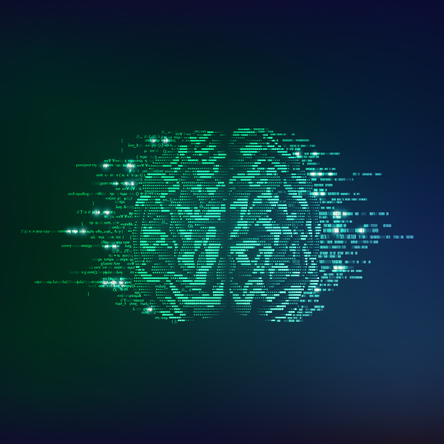 A graphic represents a brain built with data. 