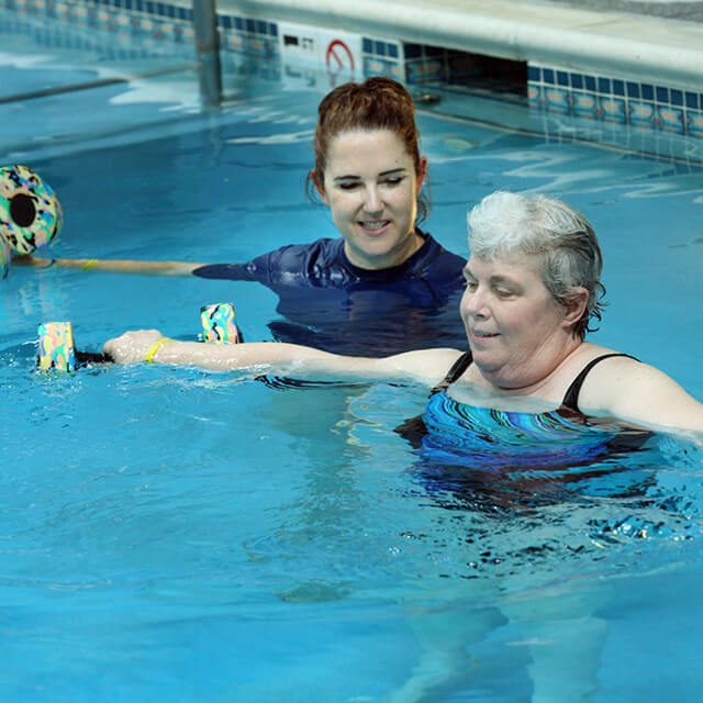 A photo shows aquatic therapy.
