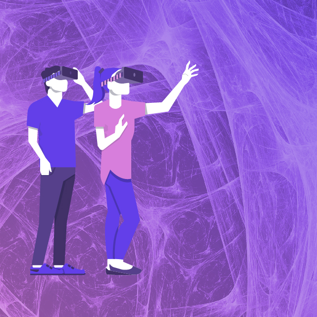 An illustration represents scientists wearing virtual reality goggles to see inside the body.