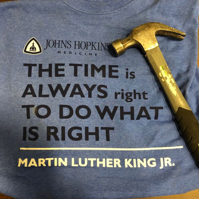 image of T shirt with MLK quote: The time is always right to do what is right.