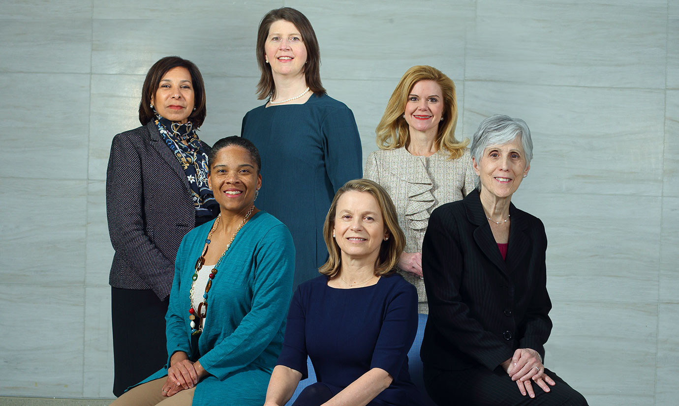 Photo shows women leaders featured on the website, including clockwise from top left: Inez Stewart, Lee Daugherty Biddison, Lisa Ishii, Jacky Schultz, Geraldine Seydoux and Deidra Crews.
