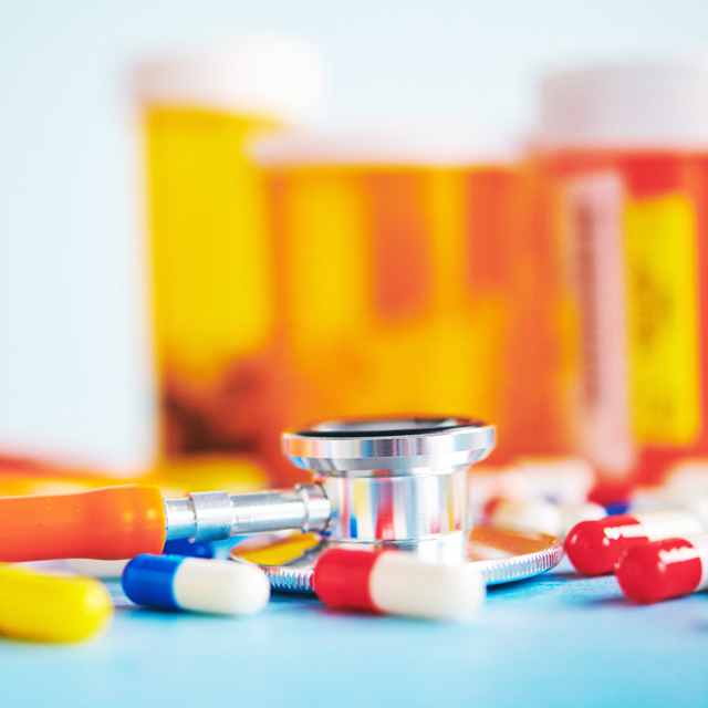 This is a photo of prescription medication and a stethoscope