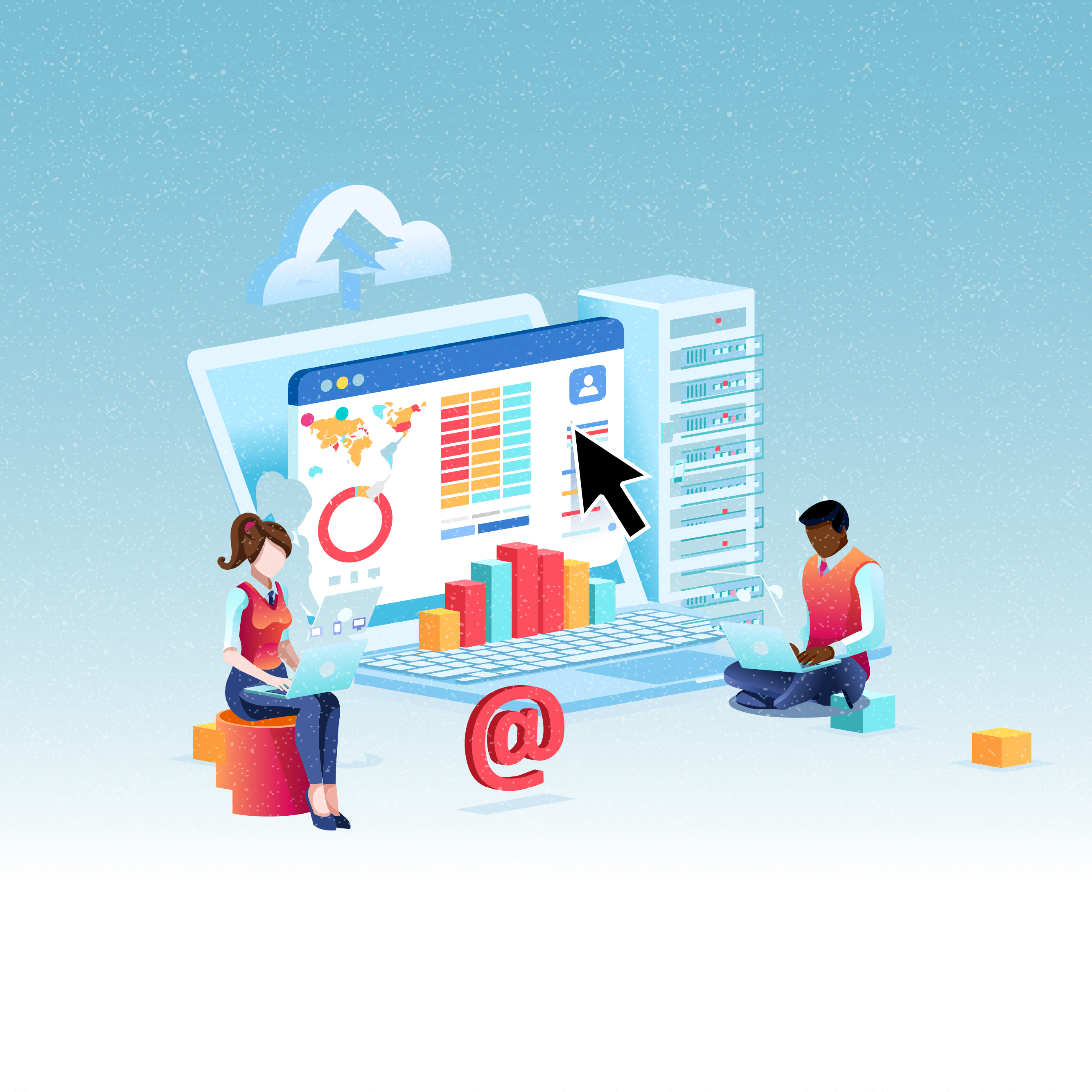 An illustration shows people and personal devices.