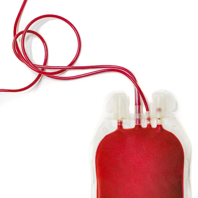 A photo shows a blood transfusion bag. 