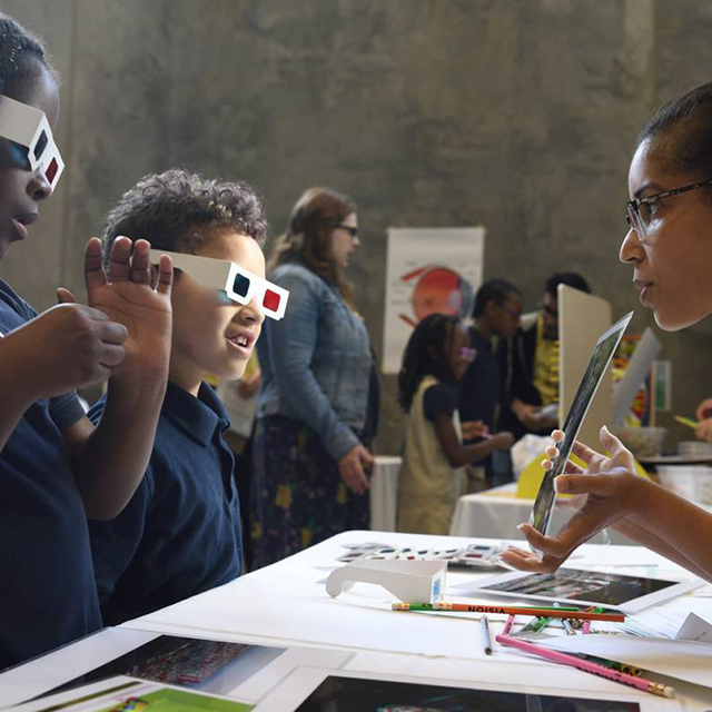 Students learning how to see in 3D