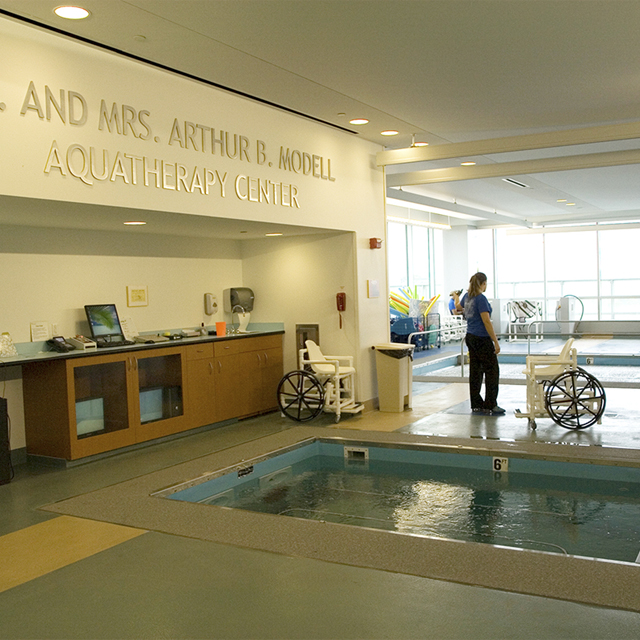 A photo shows two pools for aquatic therapy. 