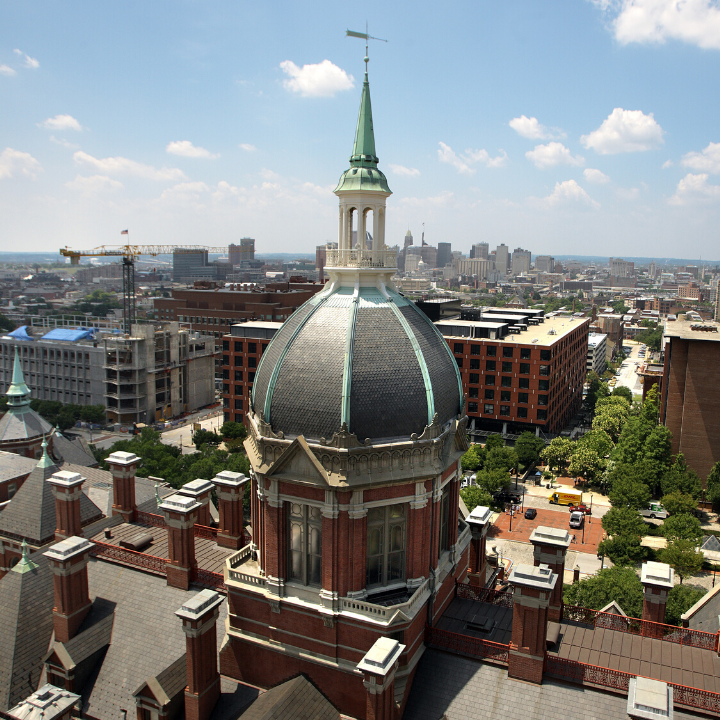 Arial shot of the johns hopkins dome building.