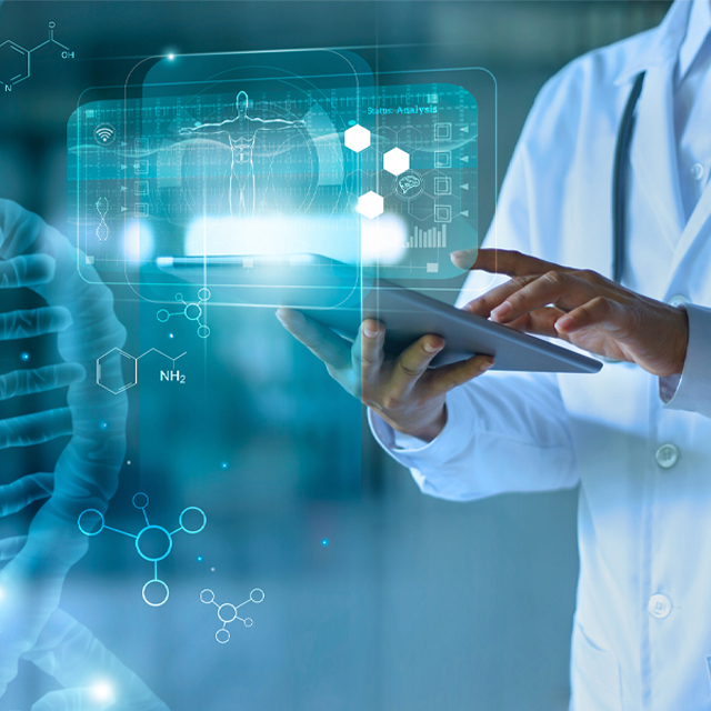 White coat with tablet and DNA 