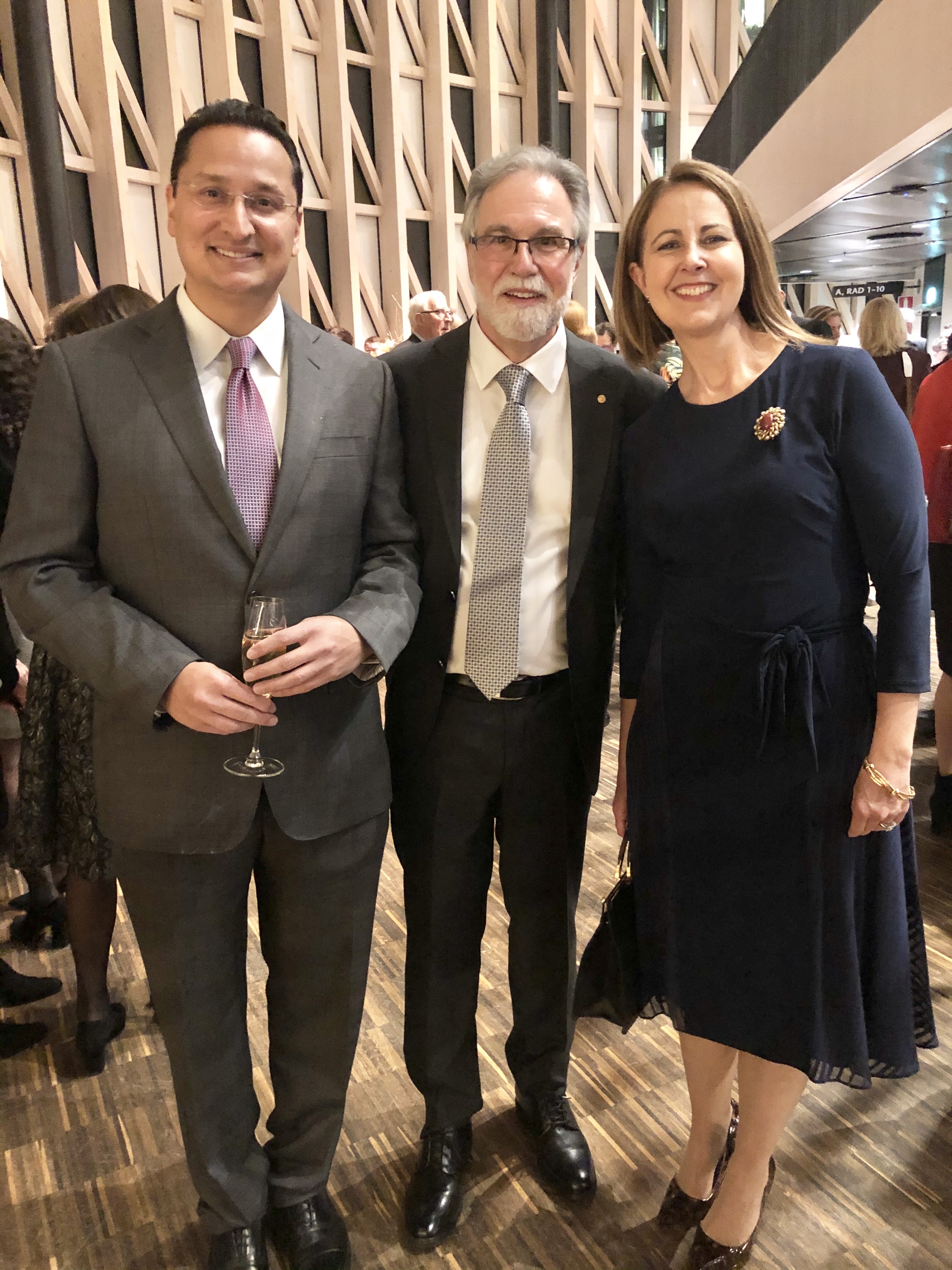 Drs. Akrit Sodhi, Gregg Semenza, and Dr. Sodhi’s wife, Silvia Montaner, at the Karolinska Institute in Stockholm following the Nobel Prize in Physiology or Medicine Lectures
