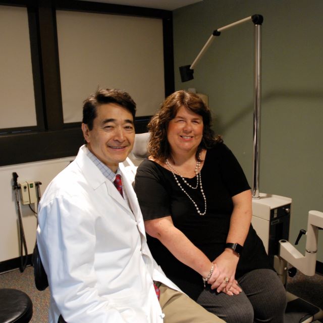 Jim Handa with Lyn Marchwinski, a patient of all three doctors, at a follow- up appointment