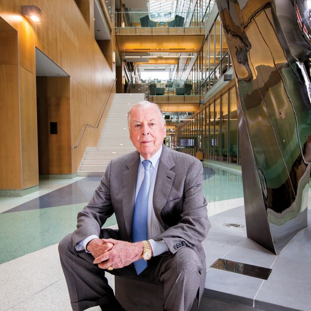 T. Boone Pickens in the Robert H. and Clarice Smith Building’s T. Boone Pickens Atrium.