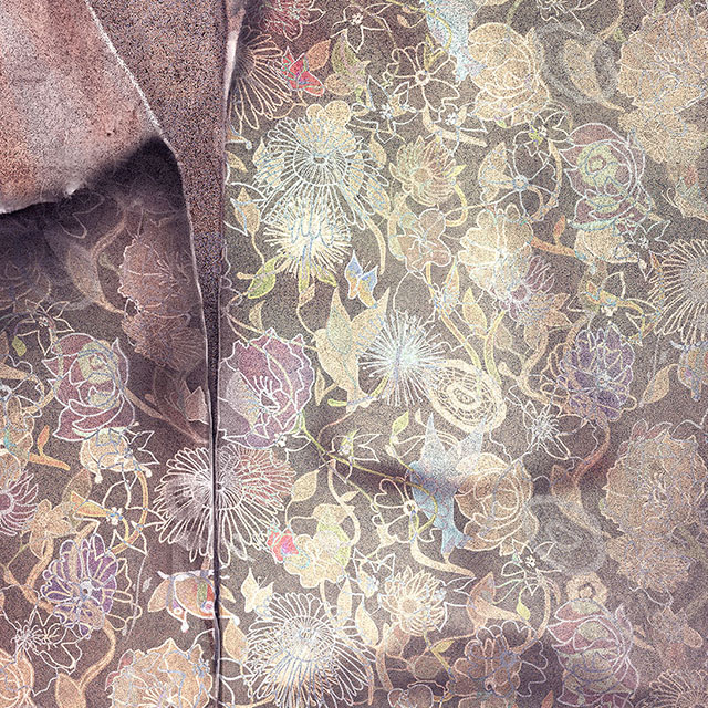An illustration of a wall with burnt wallpaper. 