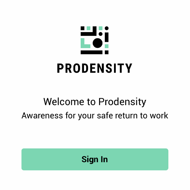 Image shows part of the sign-in screen on the Prodensity app.