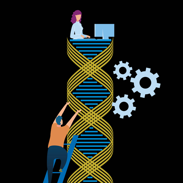 Illustration shows DNA strand and testing