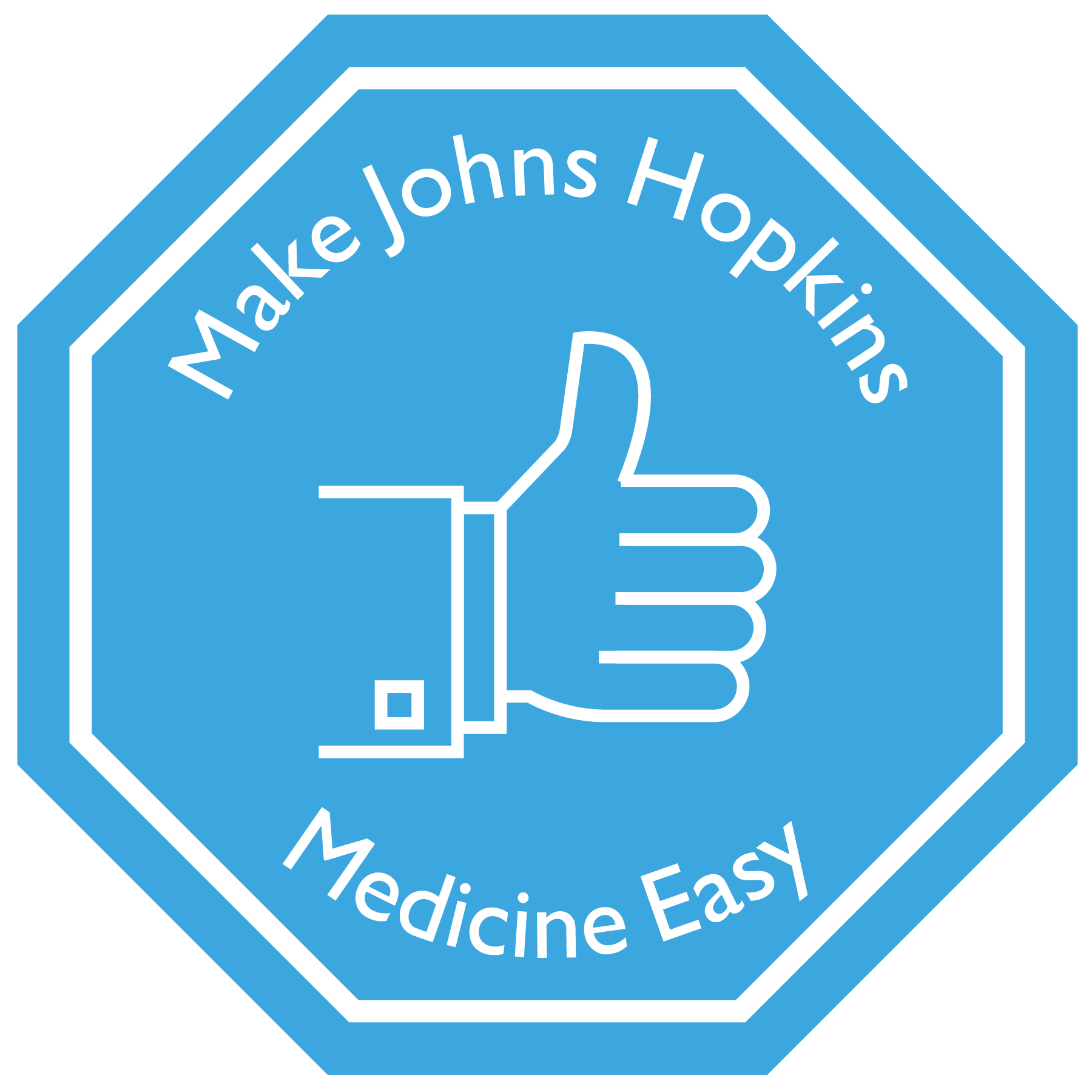 graphic with a sketch of a "thumbs up" sign and the words "Make Johns Hopkins Medicine Easy." 