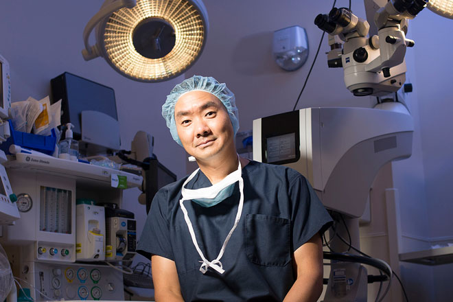 Albert Jun in an operating room of the Maurice Bendann Surgical Pavilion.