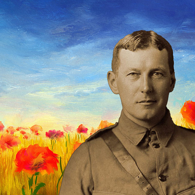 A graphic shows poppies and John McCrae.