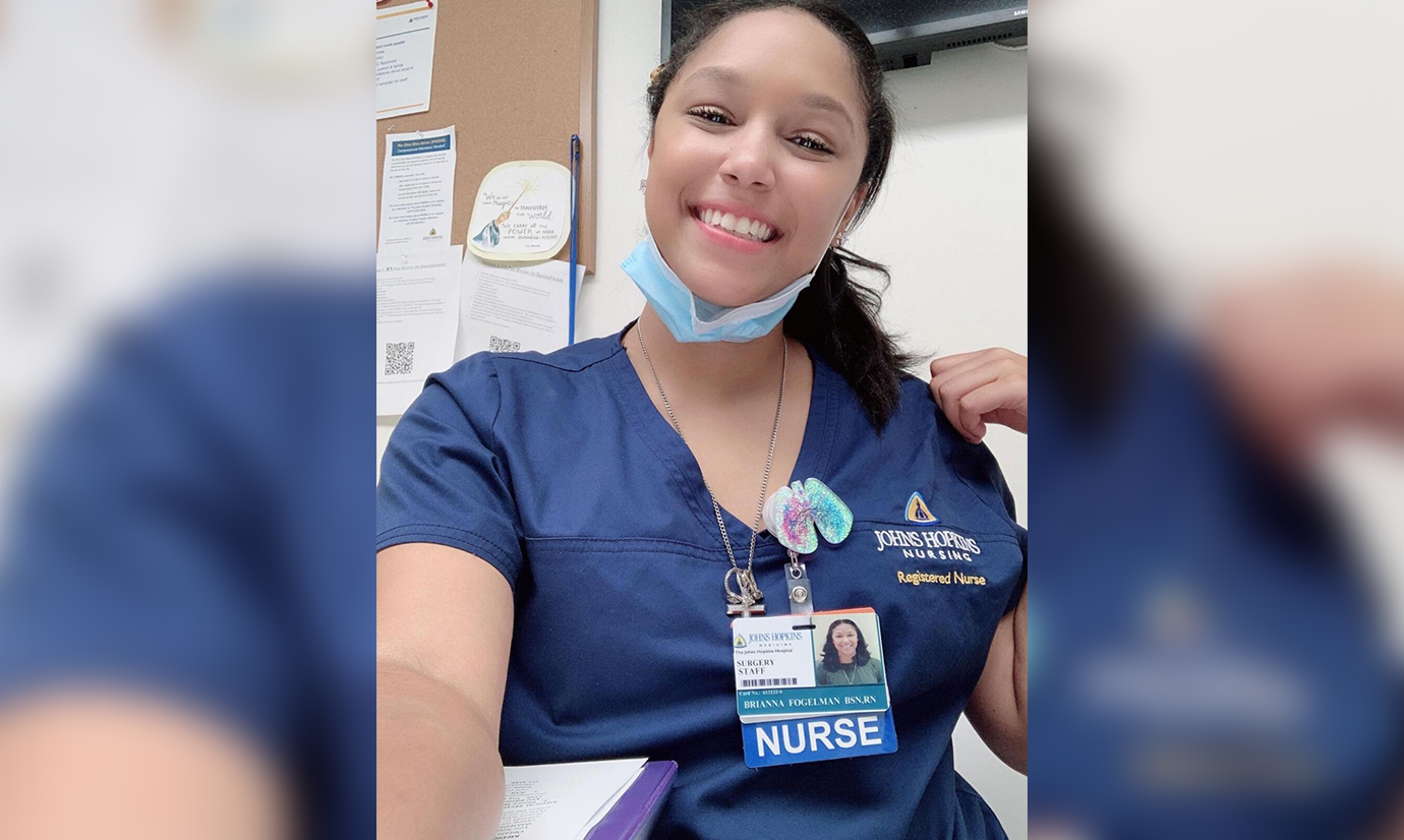 Selfie Photo of Brianna Fogelman in her nursing uniform
