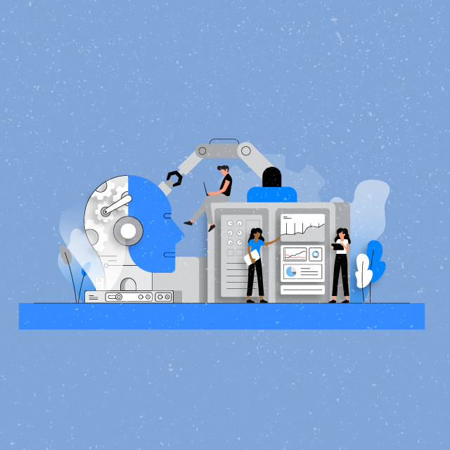 An illustration represents new technology and online learning.