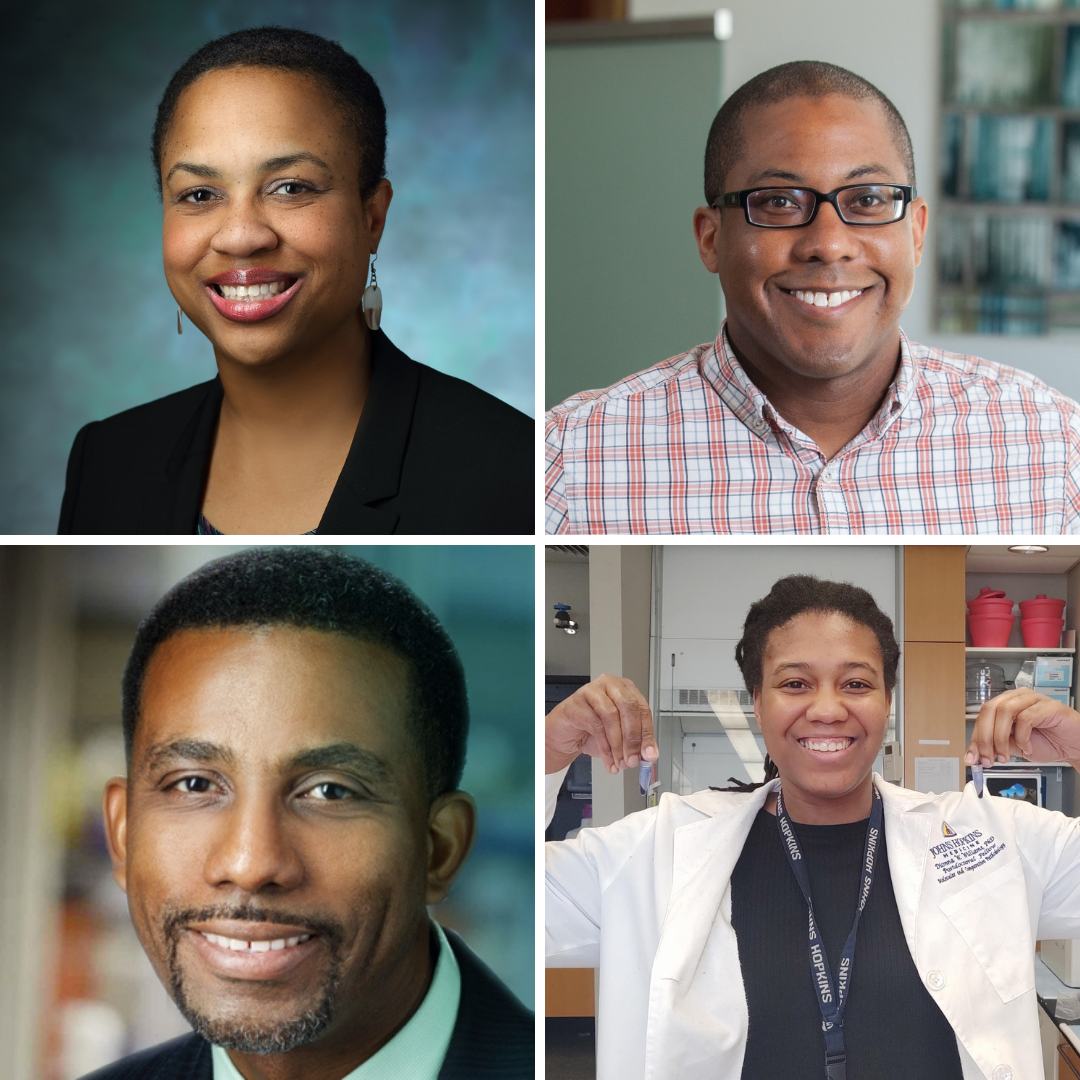 4 Black faculty members in the Institute for Basic Biomedical Sciences. Clockwise from top left: Namandje Bumpus, Greg Carr, Dionna Williams and Warren Grayson.