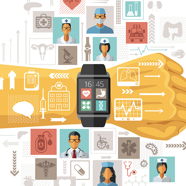 A graphic represents digital health and health technology. 