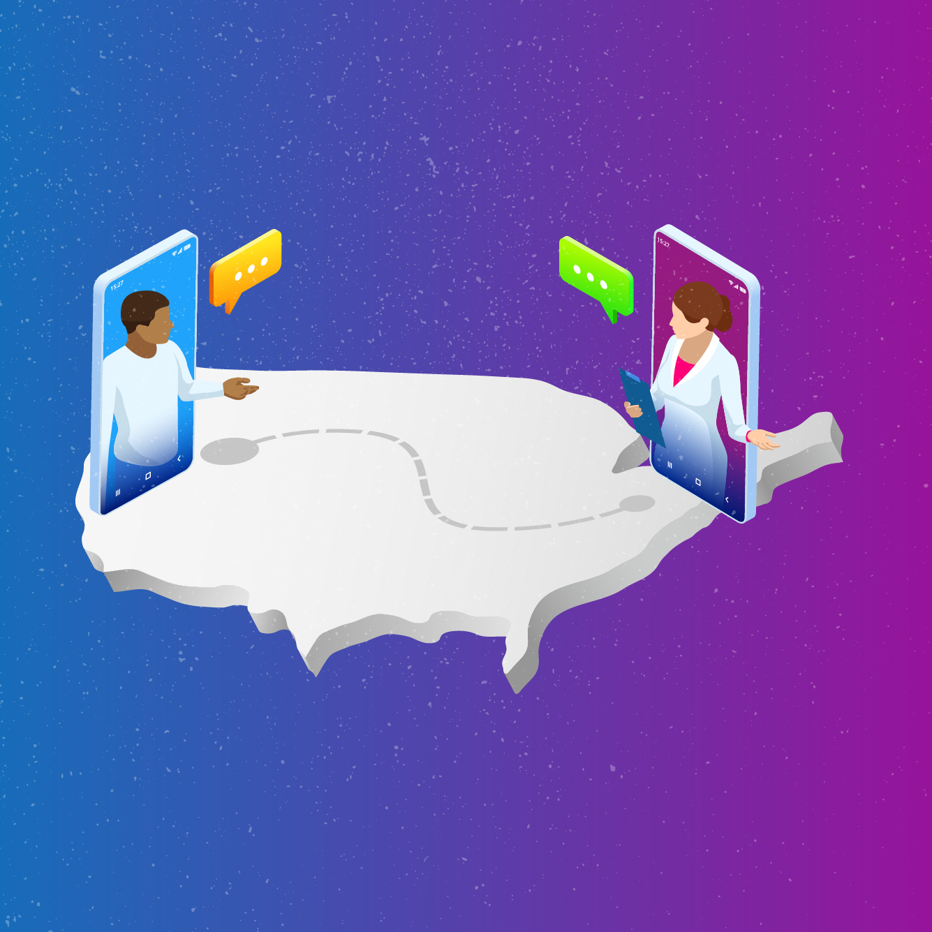 A graphic represents virtual visits across state lines. 