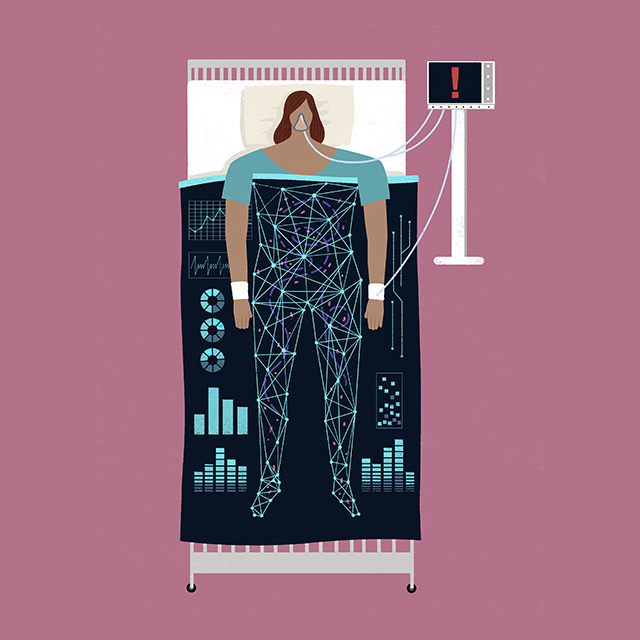 Illustration of a woman in a bed.