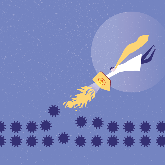 A graphic represents an antibody blocking cancer cells. 