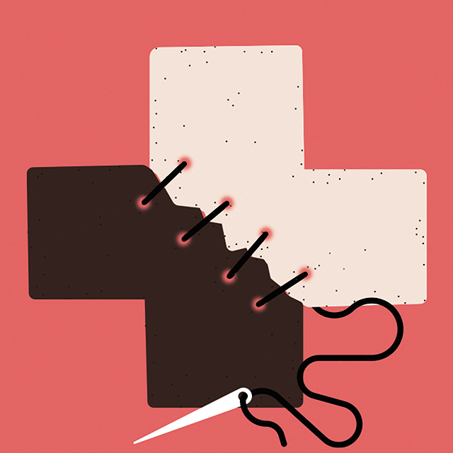 Medical symbol with stitches