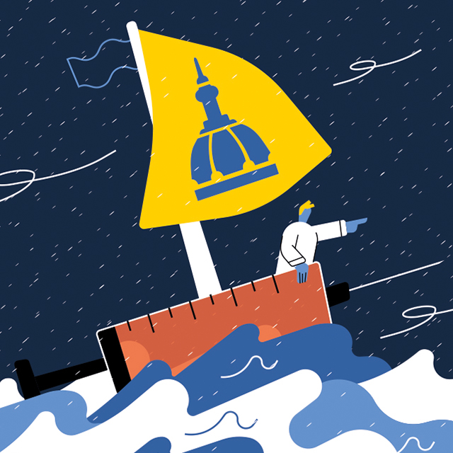 Illustration of Hopkins doctor out at sea