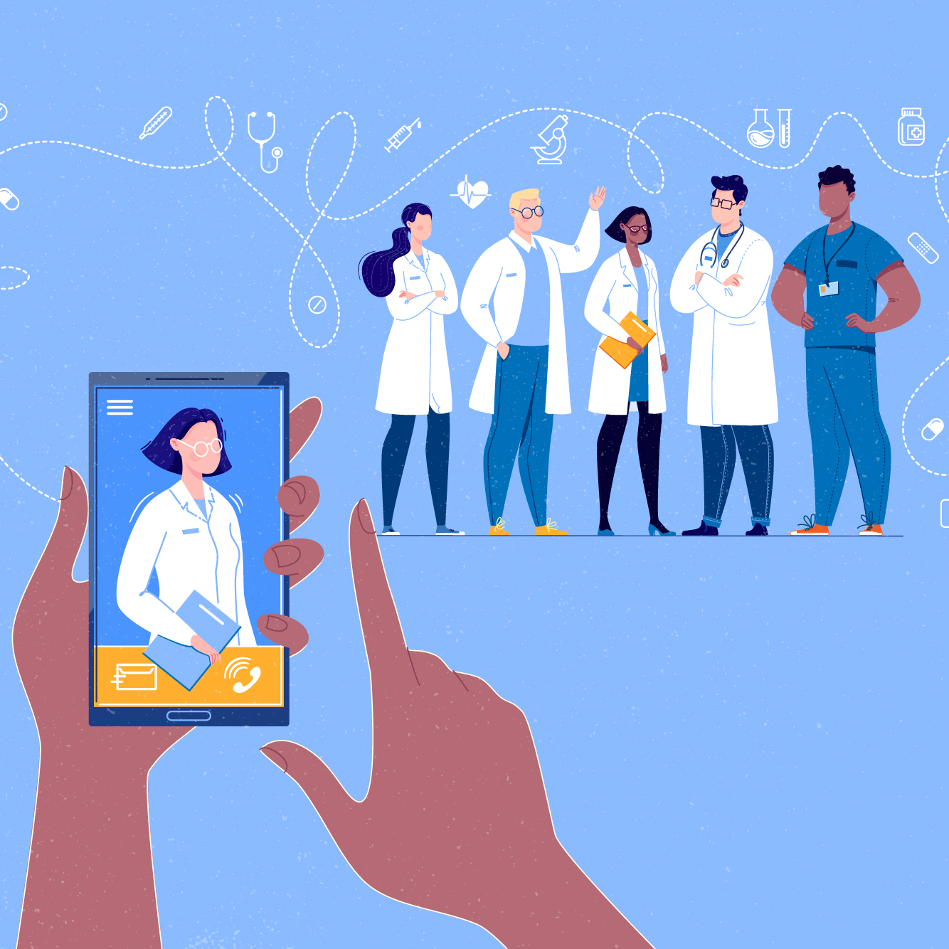 An illustration represents Johns Hopkins telemedicine. 
