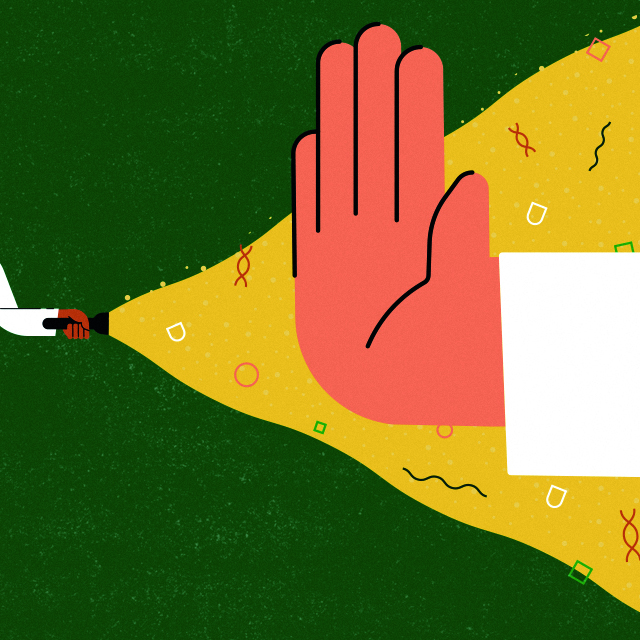 An illustration of a hand blocking a flashlight.