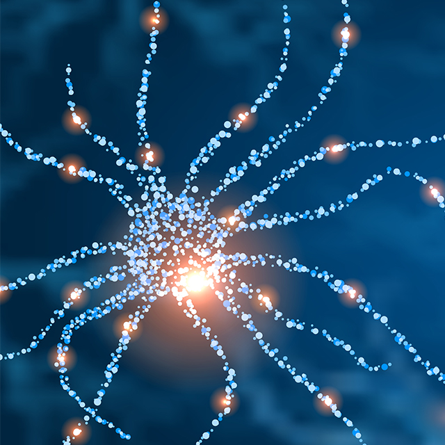 An illustration shows a brain cell. 