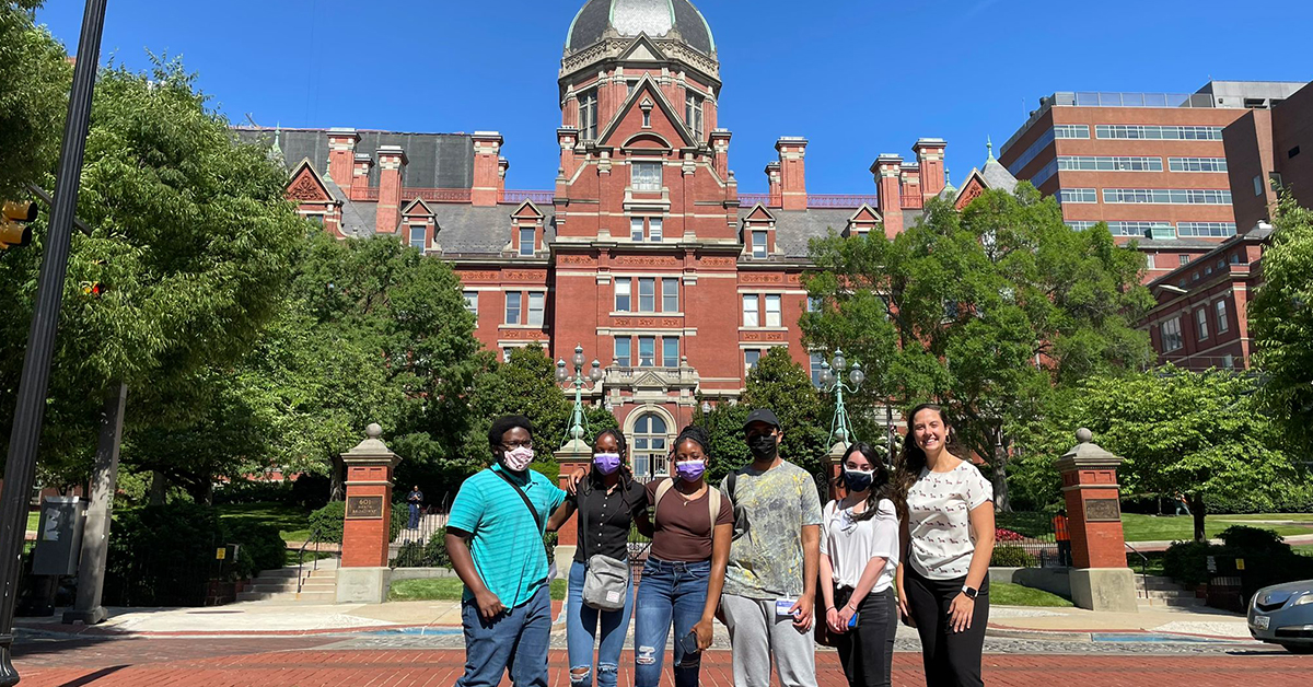 Medicine for the Greater Good interns (left to right) Takudzwa Tsepelang Mabvuta, Gertrude Mbewe, Hayle Mack, Younos Gad, Maryam Al Tatooz and Samantha Lee